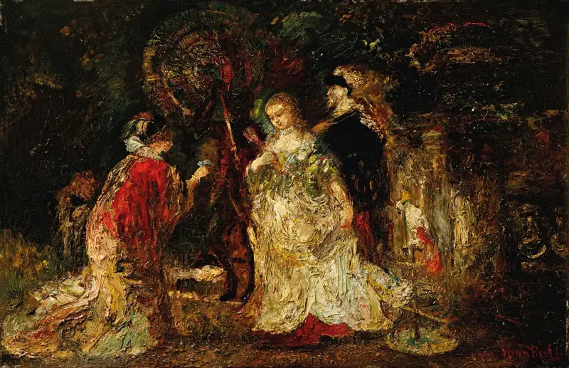 Elegant women in a park av Adolphe Monticelli