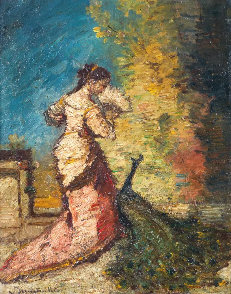 Femme au Paon av Adolphe Monticelli