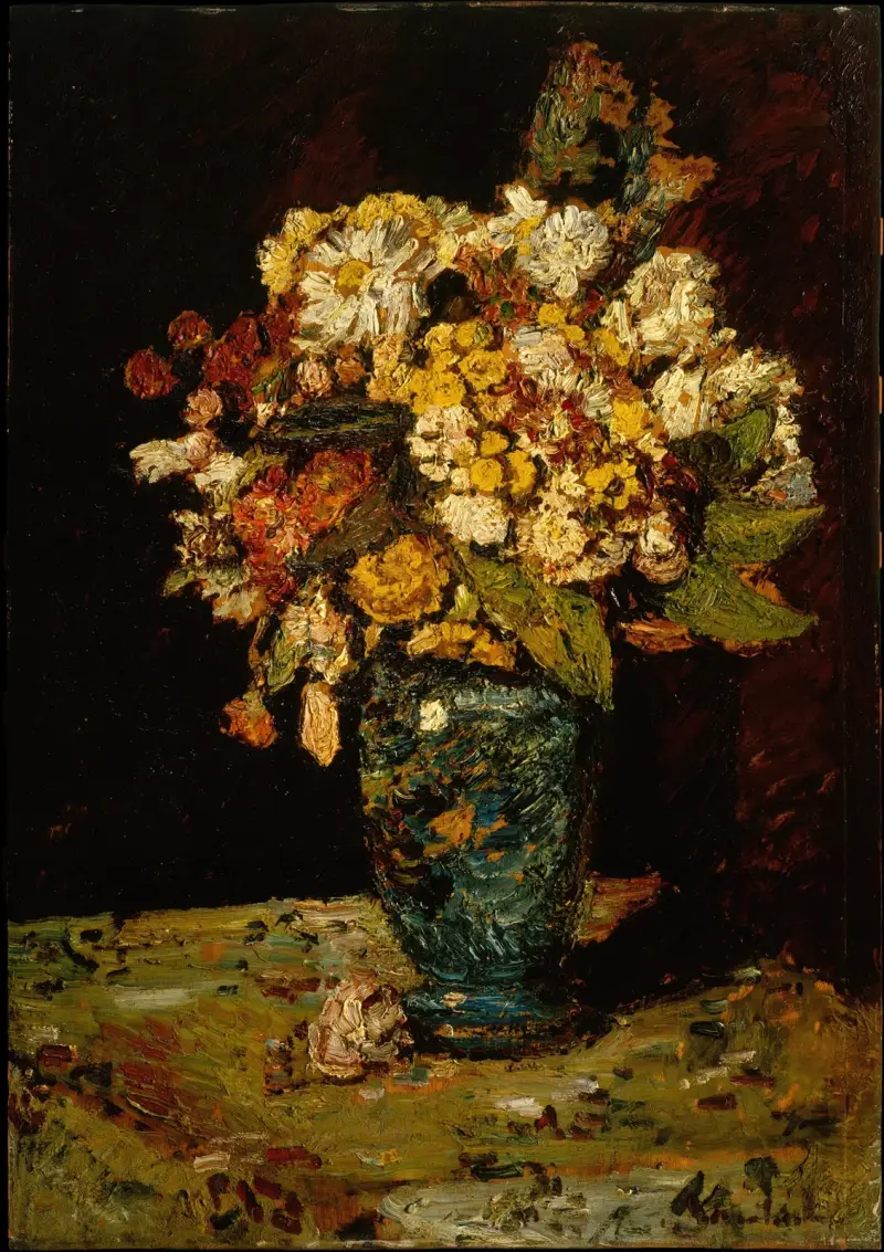 Blommor i blå vas av Adolphe Monticelli