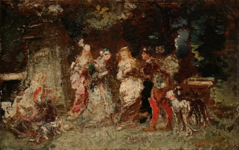 Trädgårdsscen av Adolphe Monticelli