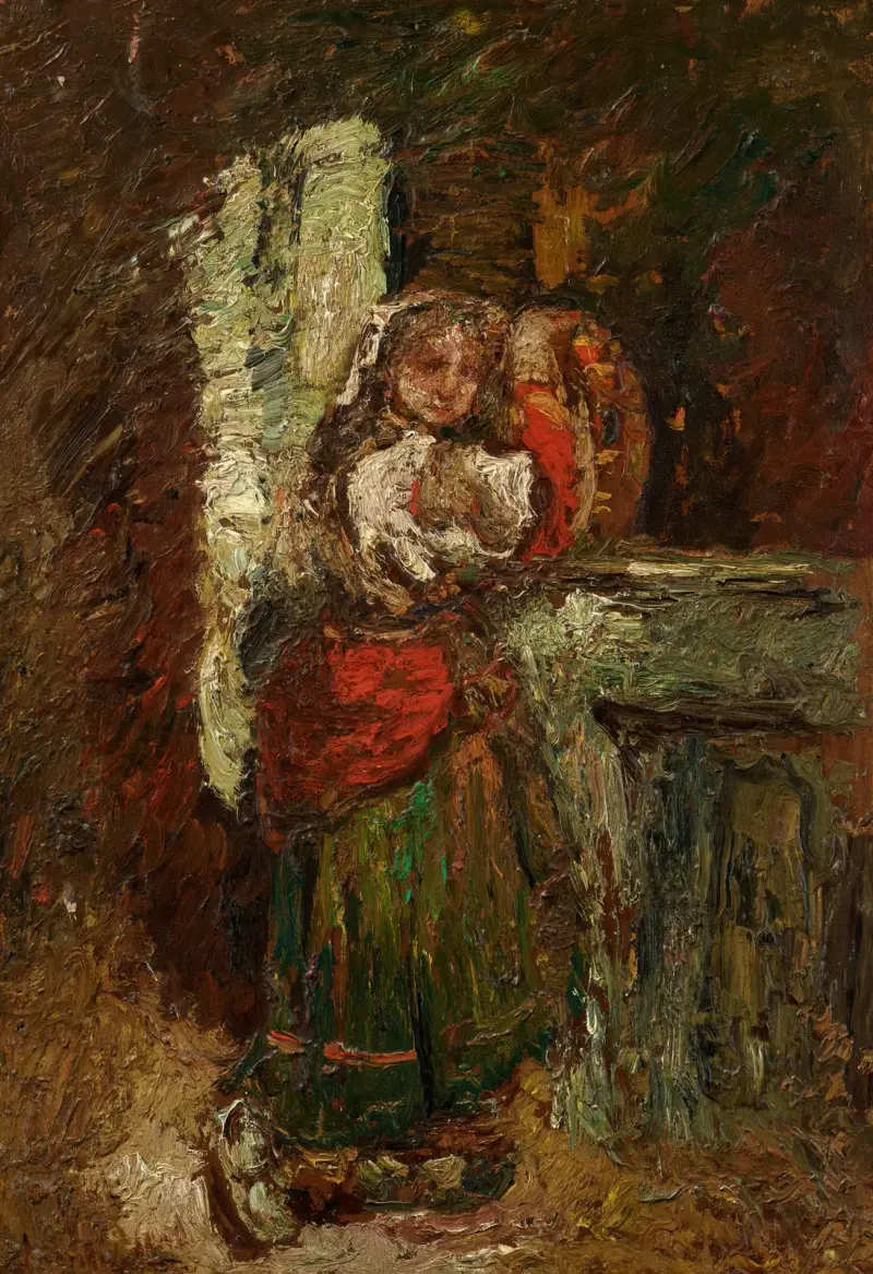 Flicka vid fontänen av Adolphe Monticelli