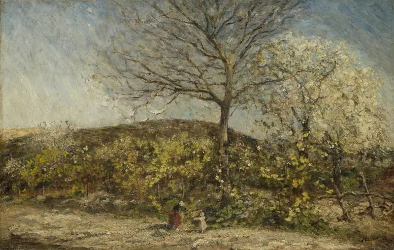 Landschap met bloeiende boomgaard av Adolphe Monticelli