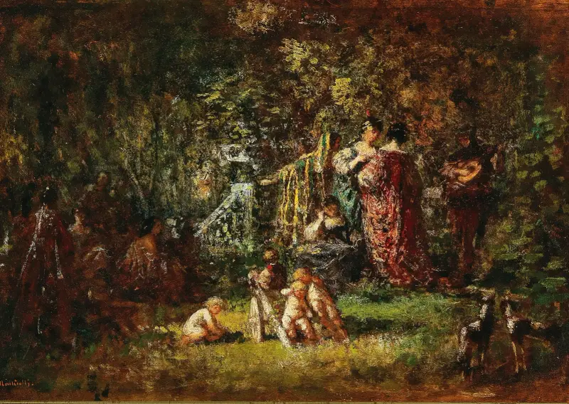 Kärleksdans i parklandskap av Adolphe Monticelli