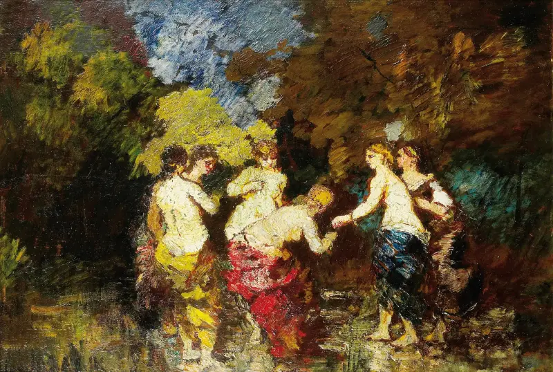 Sex badande kvinnor av Adolphe Monticelli