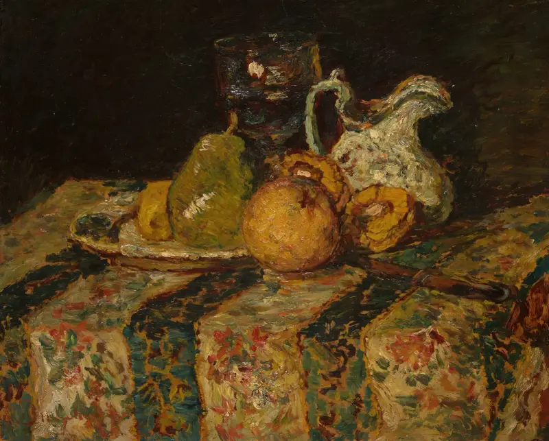 Stilleben med frukt och vinkanna av Adolphe Monticelli