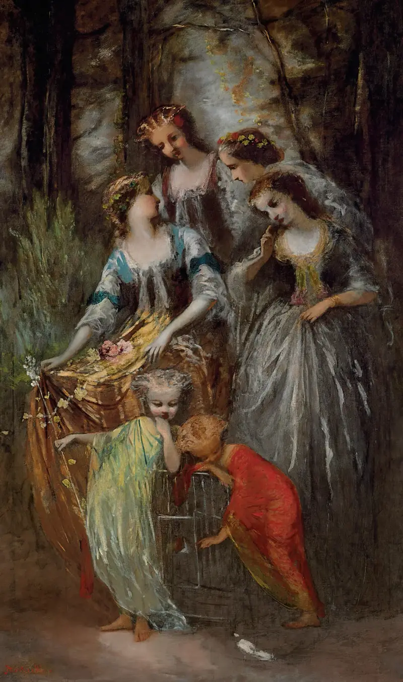 The Empress Eugénie and her attendants av Adolphe Monticelli