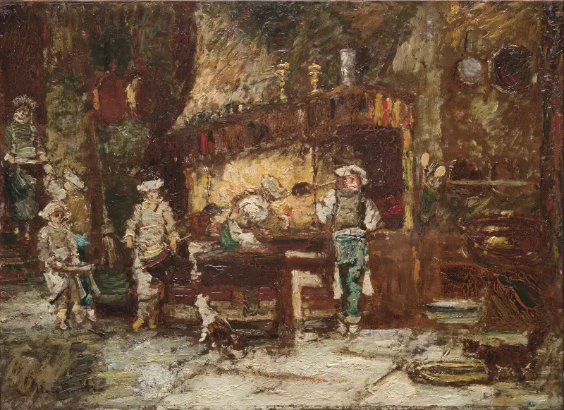 Köket i Rôtisserie des Deux Paons av Adolphe Monticelli