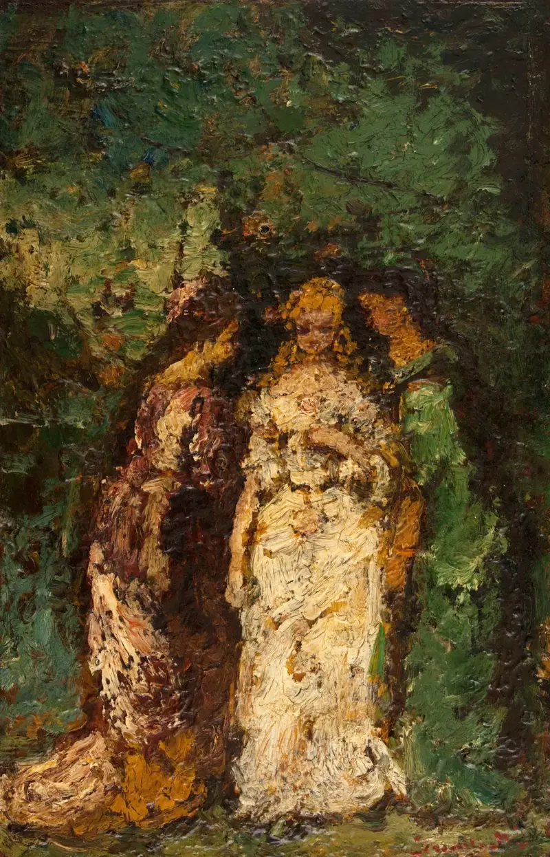 Trois femmes sous les arbres av Adolphe Monticelli