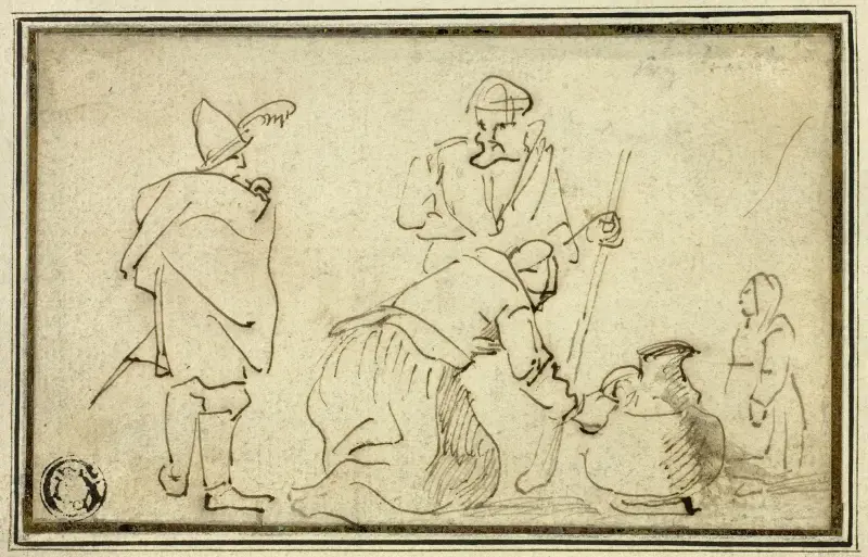 Two Soldiers, Woman with Jug and Child av Adriaen Brouwer
