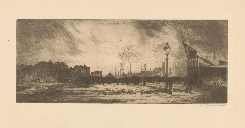 Skeppsbrott med lyktstolpe i Rotterdam av Willem Adrianus Grondhout