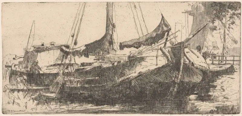 Laakhaven en Laakmolen in Den Haag av Willem Adrianus Grondhout