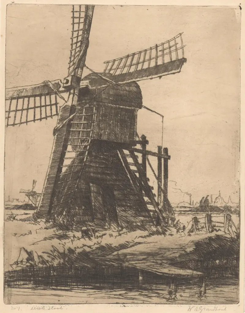 Molen aan het water bij Leiden av Willem Adrianus Grondhout
