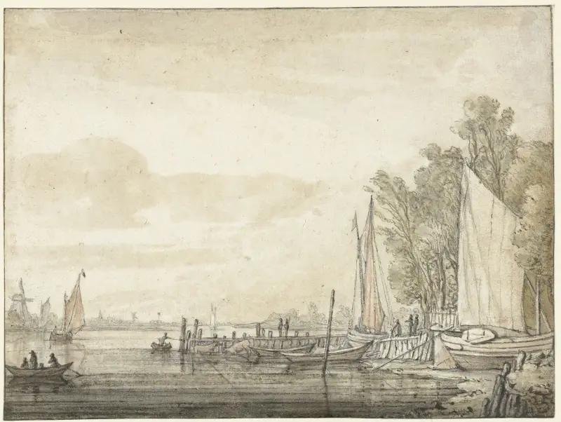 Boot an einem Steg in einem Fluss von Aelbert Cuyp