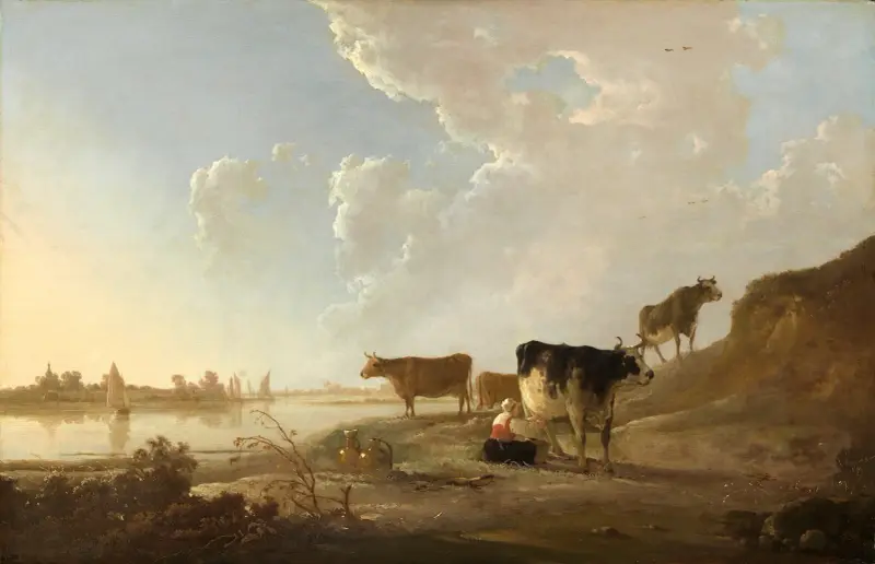 Flodlandskap med mjölkande kvinna av Aelbert Cuyp