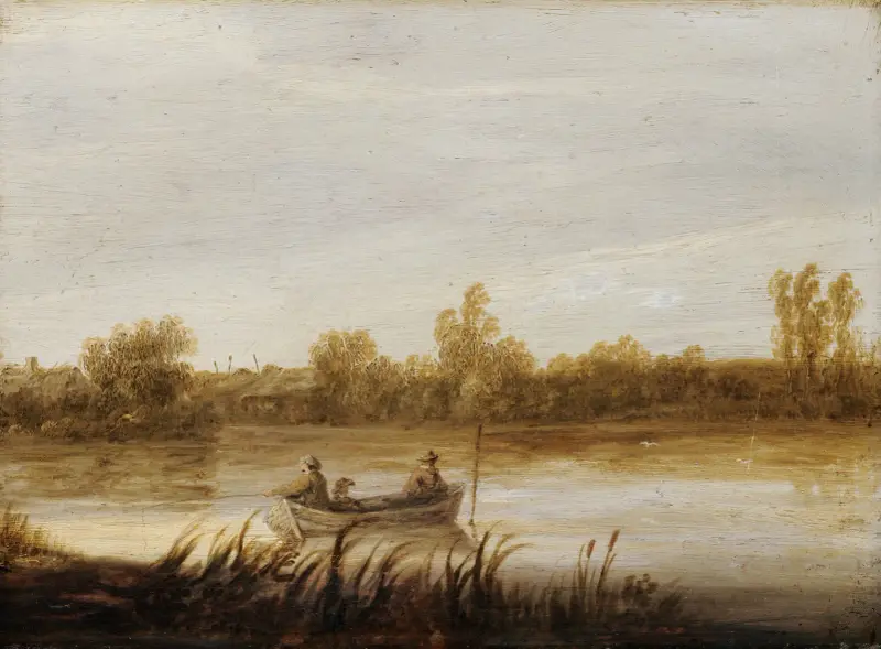 Flodlandskap med fiskare i båt av Aelbert Cuyp