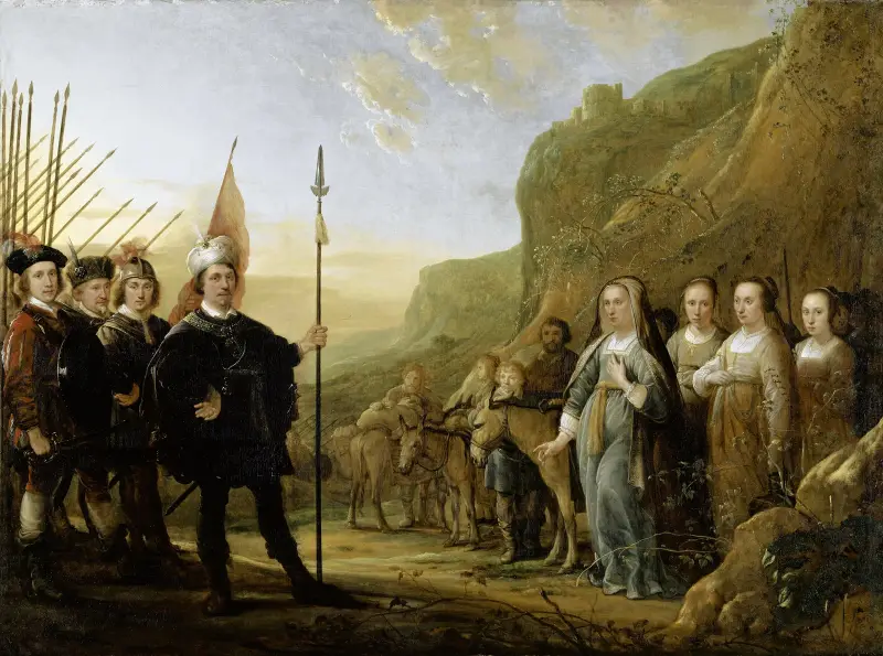 The Encounter of David and Abigail. Portrait of the family of Lowijs Jacobsz. Molenschot and his wife Janneken Jansdr. Rokus av Aelbert Cuyp
