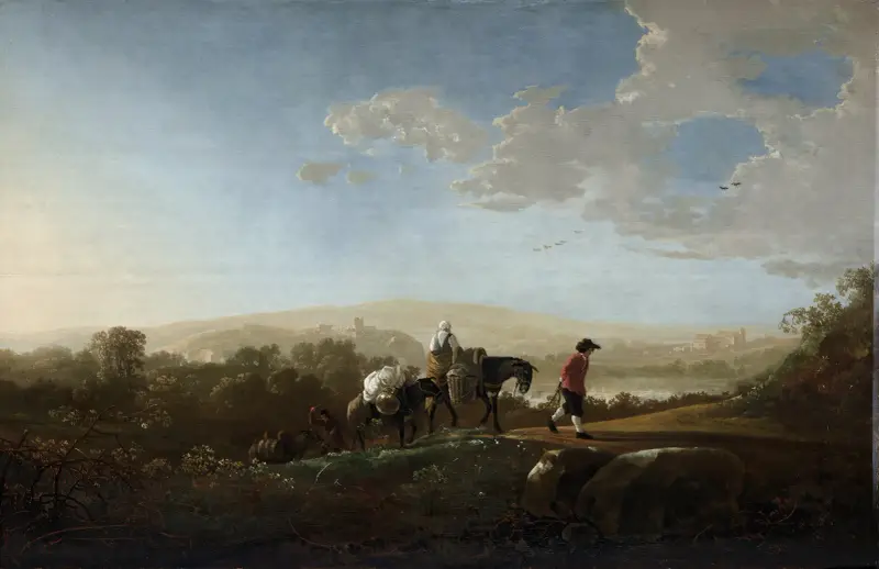 Travelers in Hilly Countryside av Aelbert Cuyp