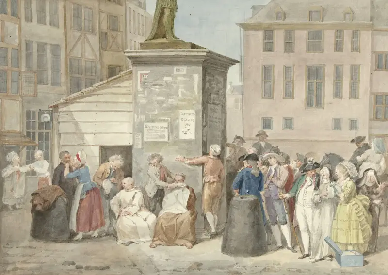 Plein met monniken en nonnen tijdens de revolutie in België, 20 oktober 1787 av Aert Schouman