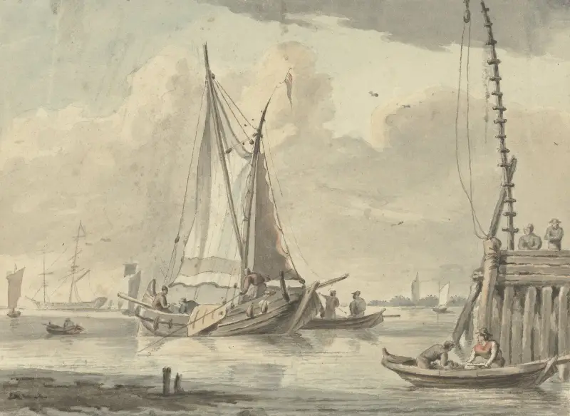Segelfartyg på floden vid Dordrecht av Aert Schouman