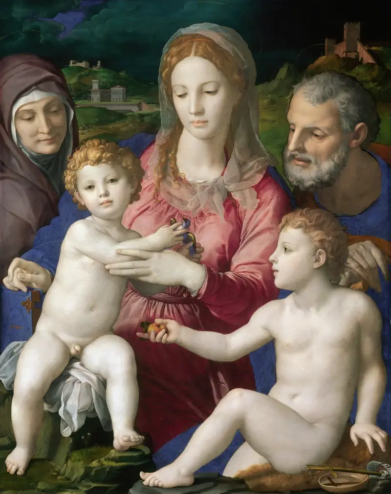 Holy Family with St. Anne and the Infant St. John av Agnolo Bronzino
