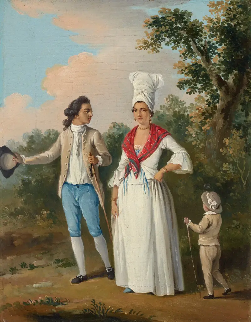Ett ungt par med barn på promenad, Dominica av Agostino Brunias