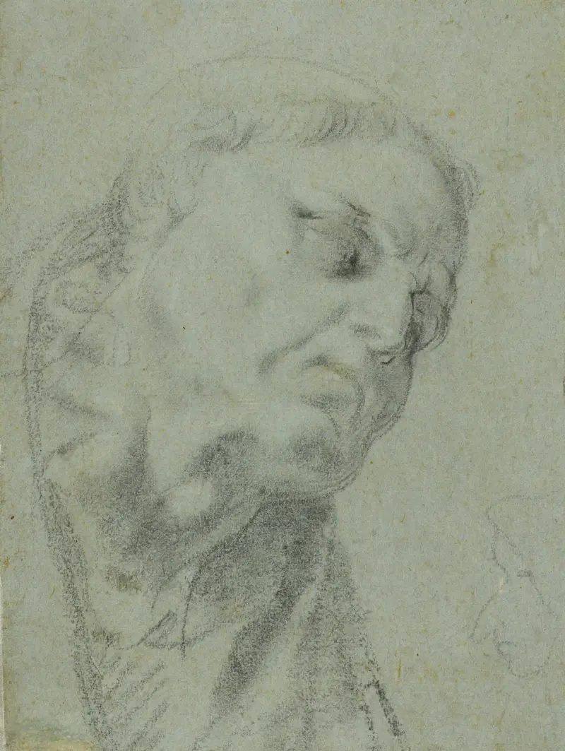 Head of a Monk; Caricature of a Man in Profile av Agostino Carracci