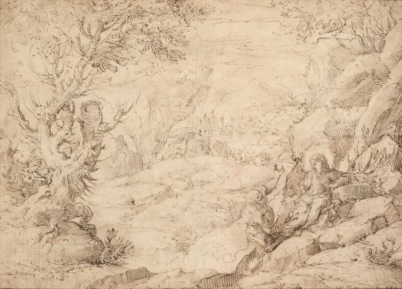 Landscape with The Temptation of Christ av Agostino Carracci