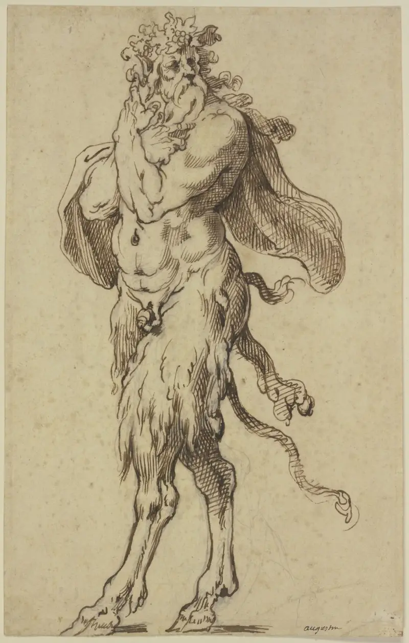 Old satyr to the left av Agostino Carracci