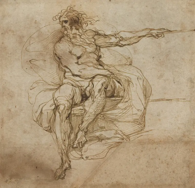 Seated Male Nude (recto) av Agostino Carracci