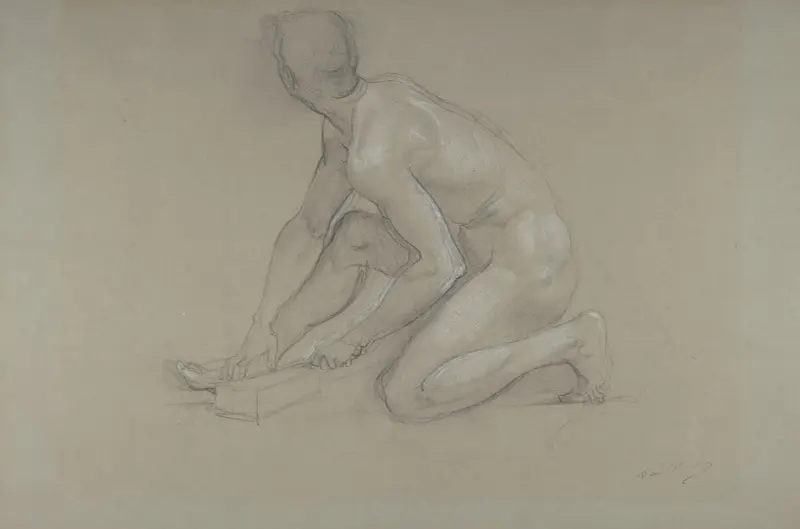Crouching Nude Male Figure av Paul-Jacques-Aimé Baudry