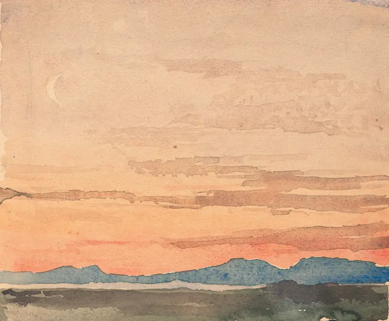 Blick auf das Nordostende des Neuenburger Sees von Ins aus bei Abenddämmerung av Albert Anker