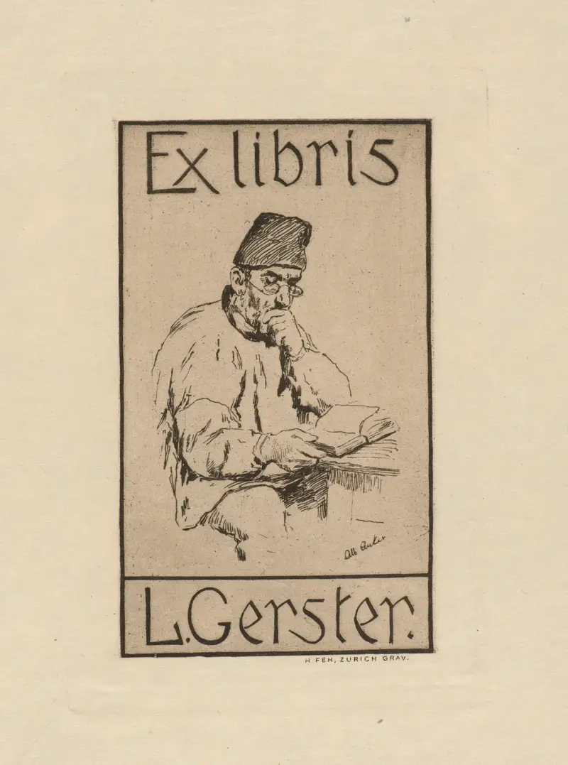 Bookplate of L. Gerster av Albert Anker