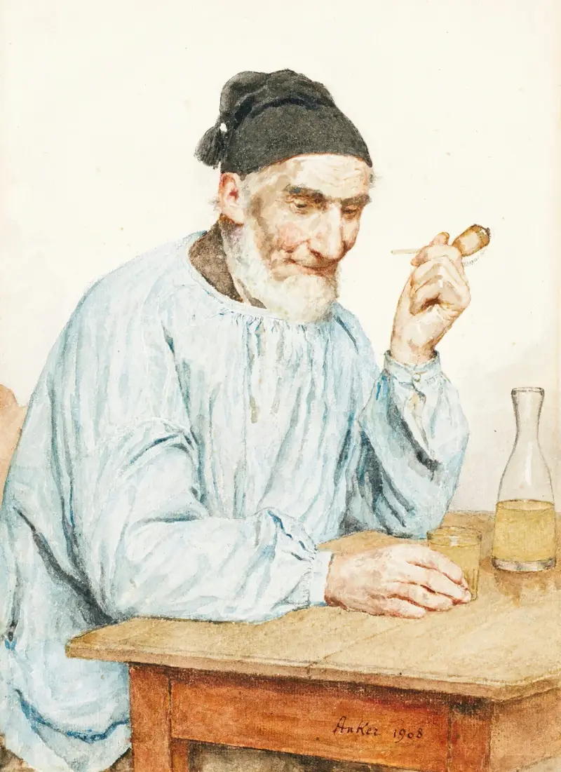 Farmer From Ins At Table av Albert Anker