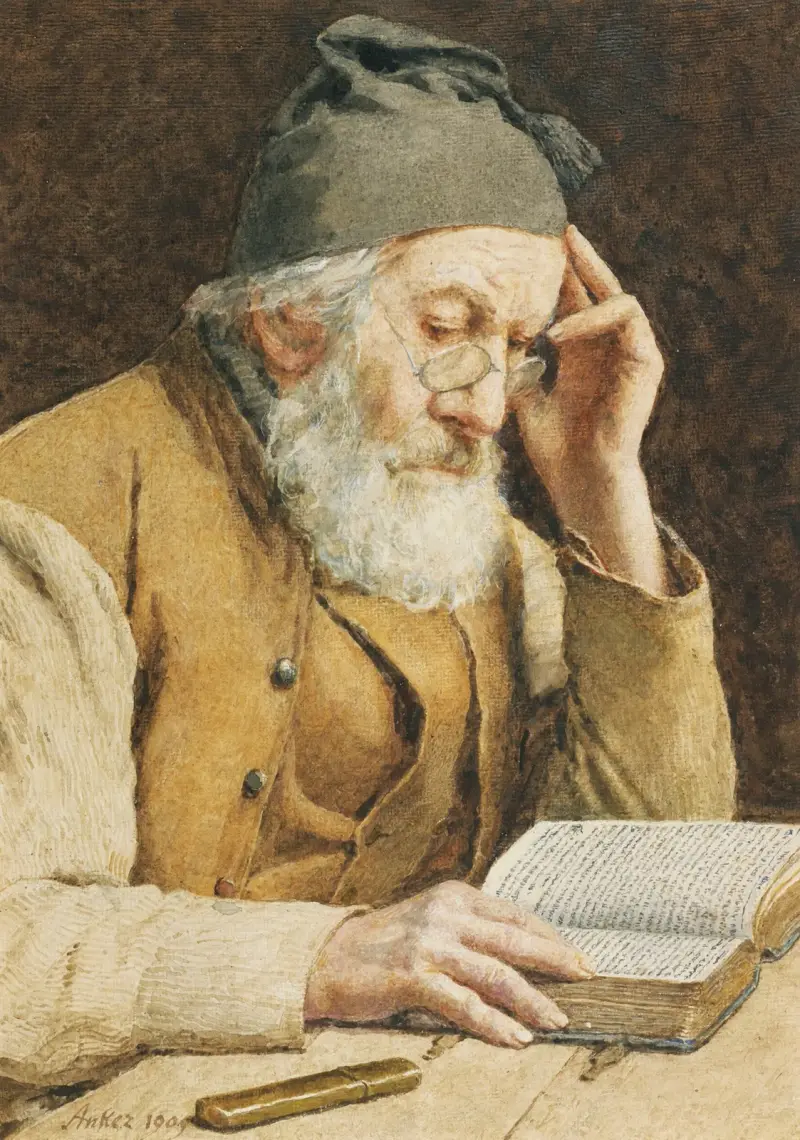 Alter Mann beim Lesen von Albert Anker