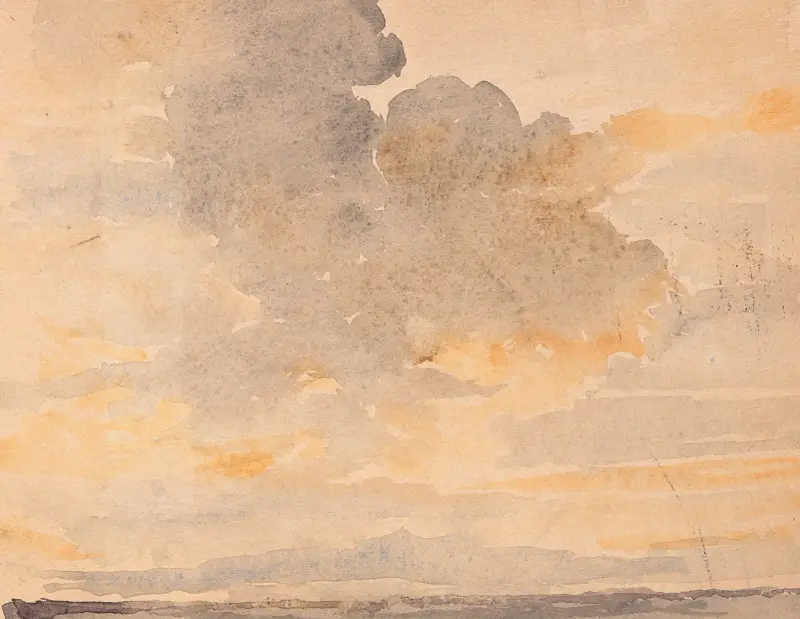 Molnig kvällshimmel över kullandskap av Albert Anker