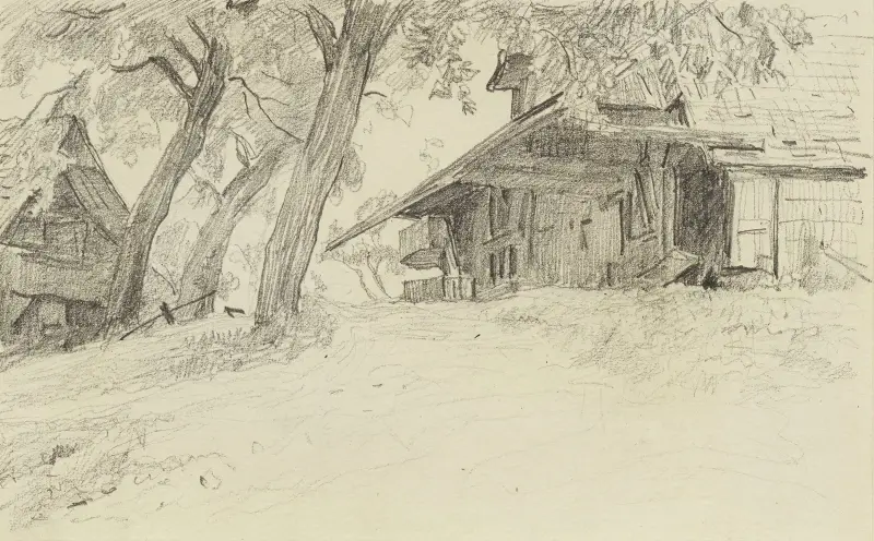 Två bondgårdar av Albert Anker