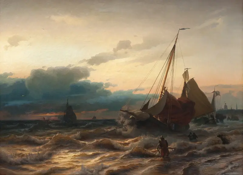 Storm utanför den holländska kusten. Scen från Scheveningen av Albert Berg