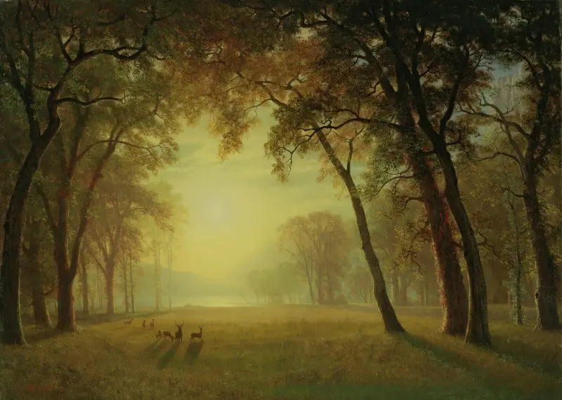 Hjort i en glänta, Yosemite av Albert Bierstadt