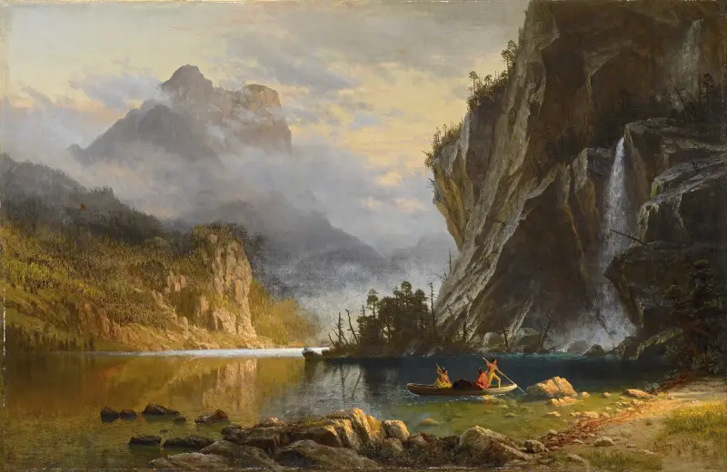 Indianer spjutfiskar av Albert Bierstadt