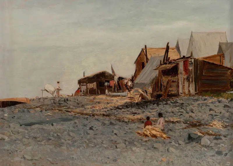 Laxfiskeläge av Albert Bierstadt