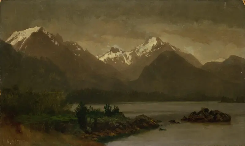 Untitled (mountains and lake) av Albert Bierstadt