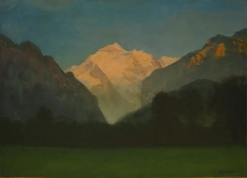 Vy över Glacier Park eller solnedgång över bergstopp av Albert Bierstadt