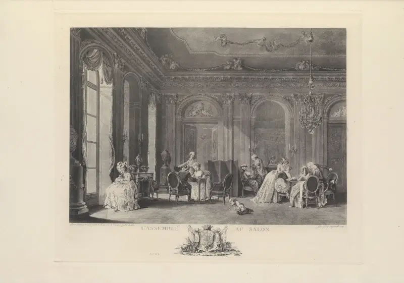 L’Assemblée au Salon (F. Dequevauviller after N. Lavreince) av Albert Christophle