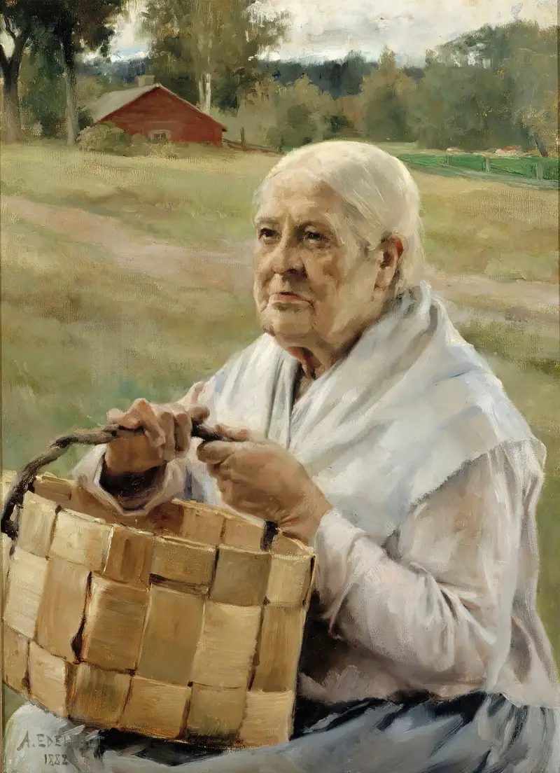 Old Woman With A Chip Basket av Albert Edelfelt