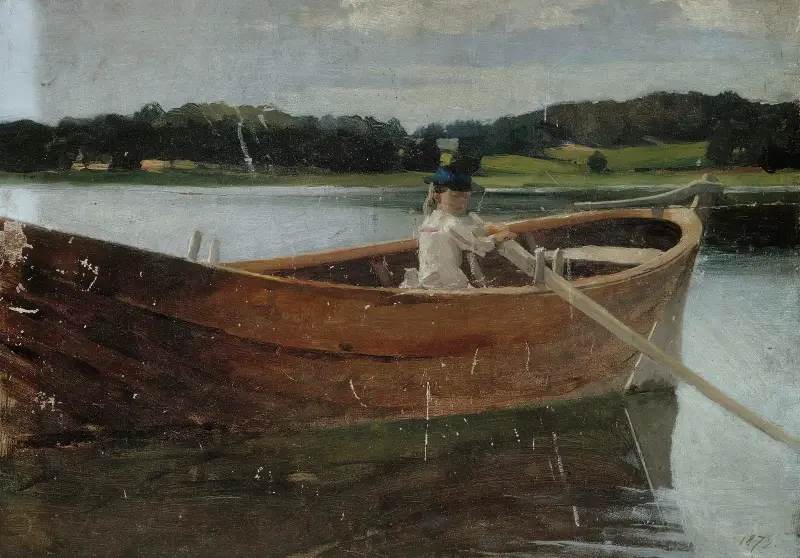 The Artist’s Sister Berta In A Rowing Boat, Study av Albert Edelfelt