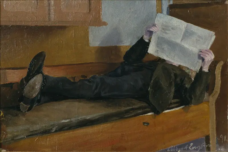 Konstnärens far, läsande en tidning av Albert Engström