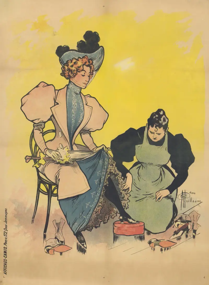 Elégante essayant des chaussures av Albert Guillaume