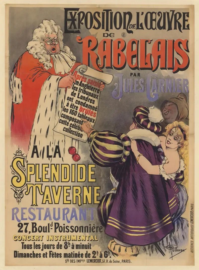 Exposition de l’oeuvre de Rabelais par Jules Garnier à la Splendide Taverne, restaurant av Albert Guillaume