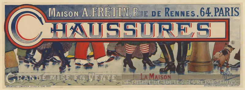 Maison A. Fretin, rue de Rennes, 64, Paris. Chaussures. Grande mise en vente av Albert Guillaume