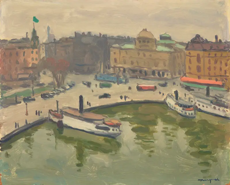 Hamnen i Stockholm, Nybroviken, vy från hotell Strand av Albert Marquet
